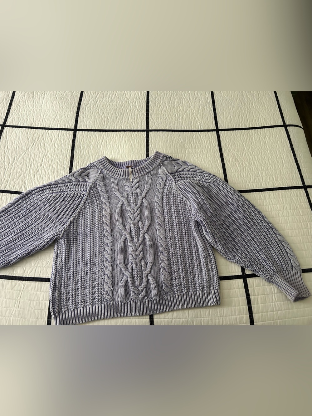 Free People Frankie Cable Sweater in Della Robbia Blue Lavender - Picture 7 of 8